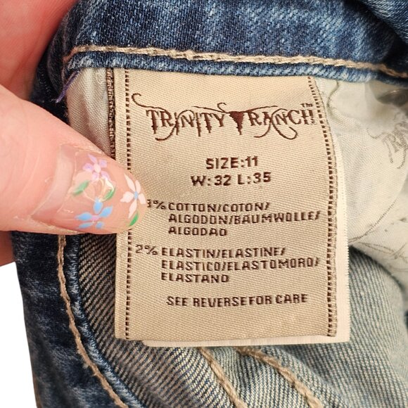 Trinity Ranch Bedazzled Embroidered Blue Denim Bootcut Jeans Sz Junior 11 - Picture 10 of 12